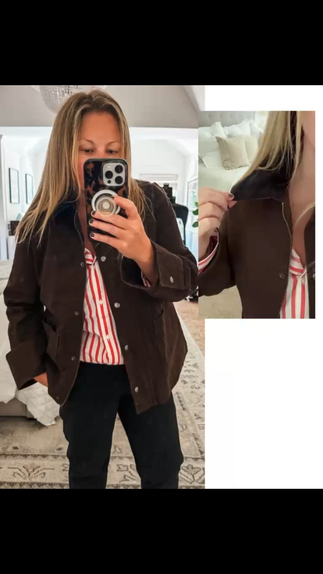 The barn jacket is back, in a shorter and sleeker style! It’s the perfect jacket to wear now when the temps are getting cooler and can be worn with jeans or dressier pants. It’s currently on BOGO sale, which is a fabulous deal, and my striped button down and pants are BOGO too! women’s jacket fall jacket fall coat outerwearr

#LTKStyleTip #LTKFindsUnder50 #LTKSaleAlert