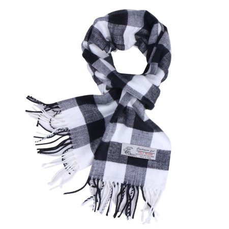 Women Men White/Black Buffalo Check Plaid Scarves Cashmere Feel Classic Warm Soft Scarf with Fringes | Walmart (US)