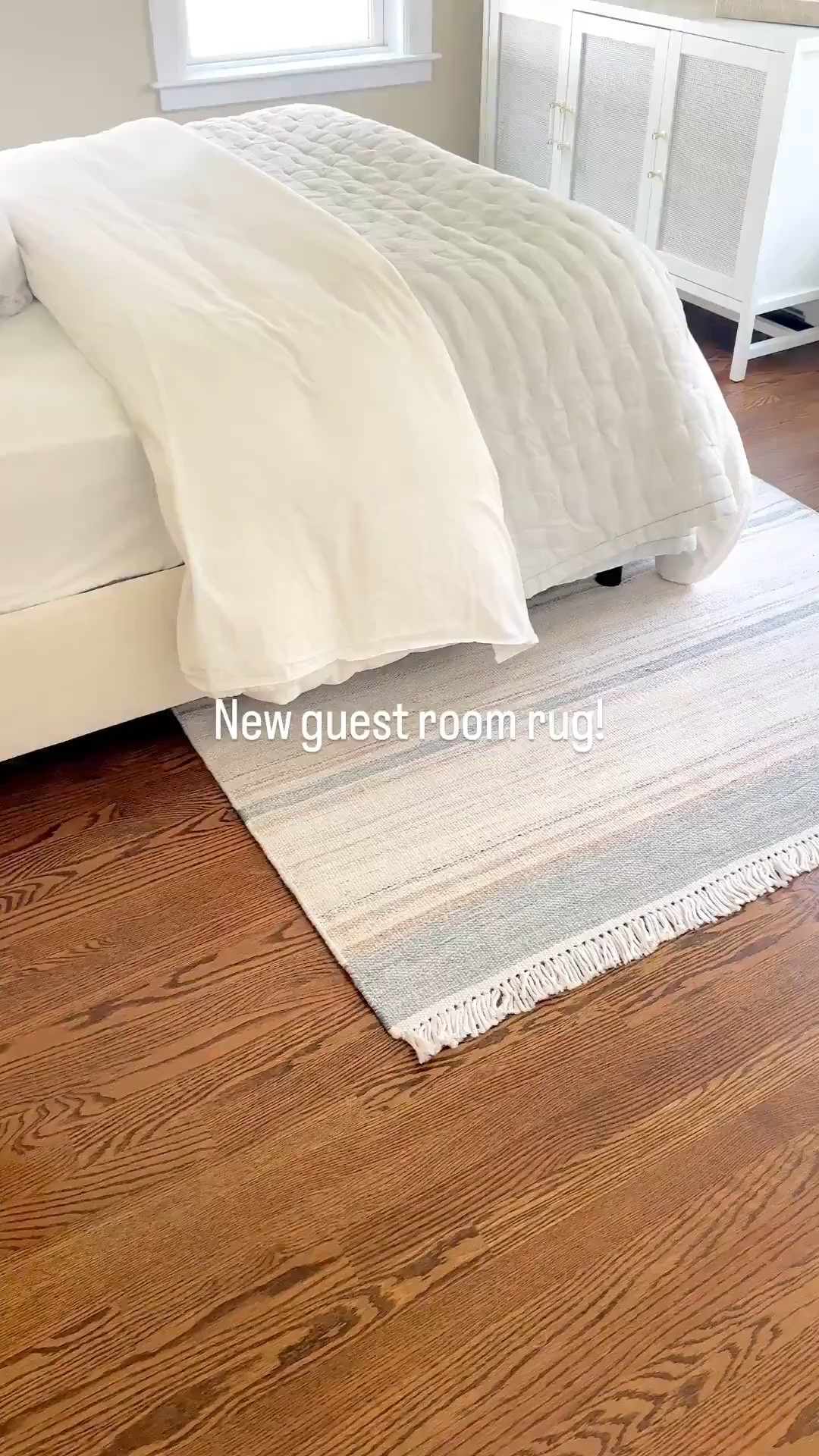 After almost ten years with the same rug in my guest room, it was time to replace it! I love this new performance rug, which can be used outdoors as well! -coastal home decor, coastal style, coastal rugs, striped rugs, pottery barn rugs, seaside rug, performance rugs, indoor/outdoor rugs, porch rugs, patio rugs, deck rugs, bedroom rugs, living room rugs, dining room rugs, entryway rugs, 5x8 rugs, 8x10 rugs, 9x12 rugs, 10x14 rugs, neutral rugs, blue rugs, beach house rugs, coastal bedding, linen bedding, linen quilt, sutter quilt, blue comforter, blue quilt, serena & lily quilts, serena & lily bedding, white divet covers, pottery barn bedding, target cube, striped cube, bedroom ideas, bedroom furniture, bedroom decor


#LTKSaleAlert #LTKHome