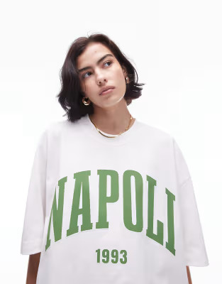 Topshop premium graphic Napoli 1993 super oversized tee in white | ASOS (Global)