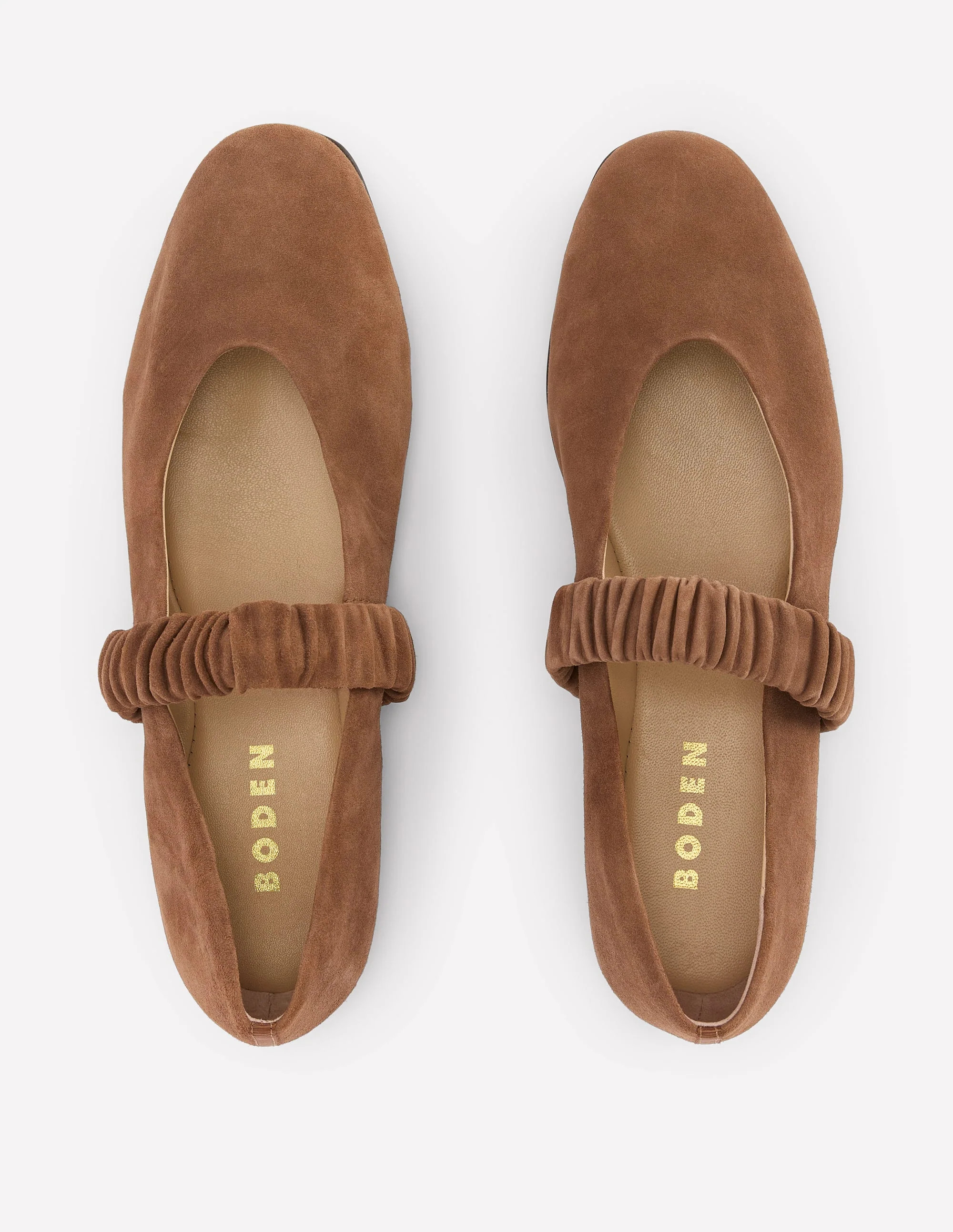 Camilla Ruched Ballet Flats-Raw Umber Suede | Boden UK
