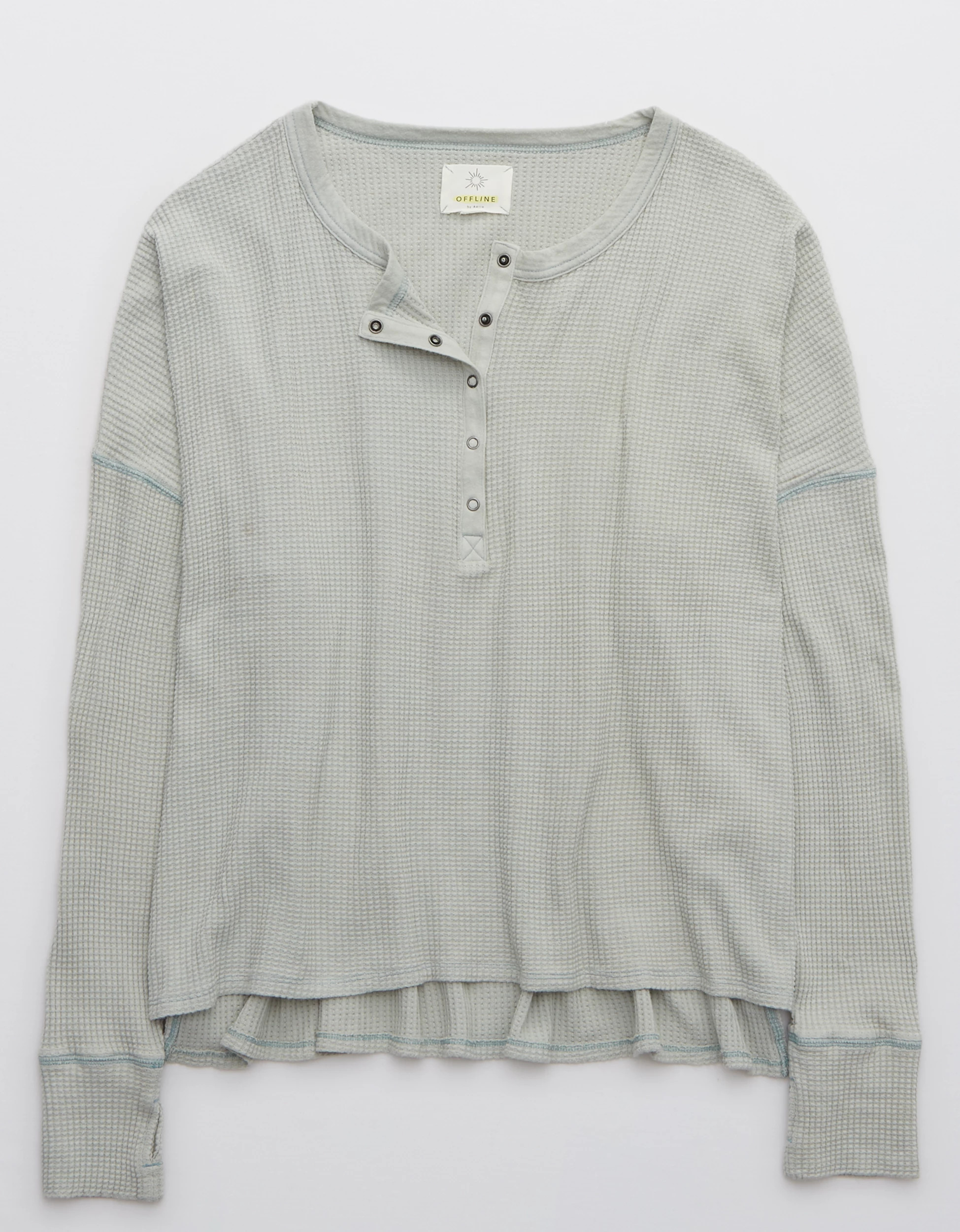 OFFLINE By Aerie Way Back Waffle Henley Long Sleeve T-Shirt | American Eagle Outfitters (US & CA)