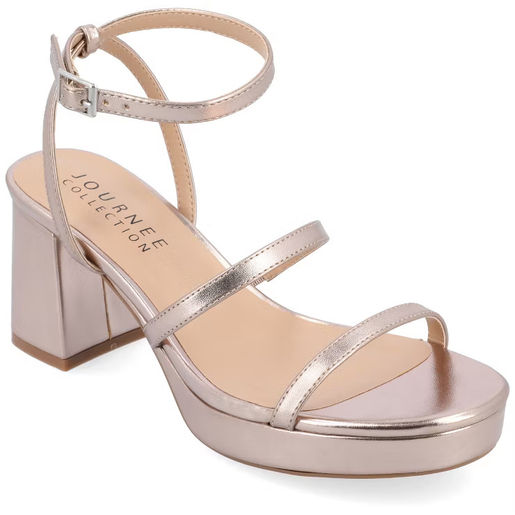 Journee Collection Womens Samilee Metallic Vegan Leather Platform Sandals | Target