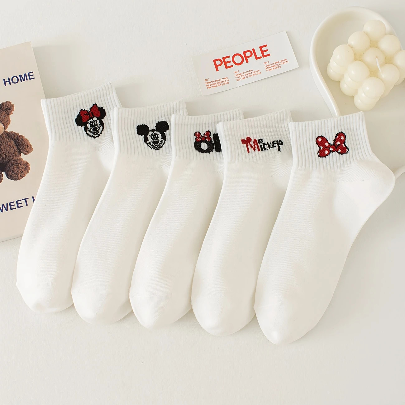 Disney'S Set of 5 Pairs of Cute White Mid-Calf Socks Featuring Mickey And Minnie, Perfect for Eve... | Temu Affiliate Program