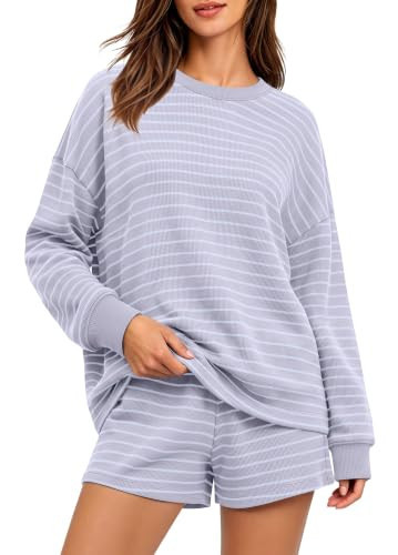 Panadila Womens Striped Lounge Set Knit 2 Piece Short Sets,Coral Pink,M | Amazon (US)
