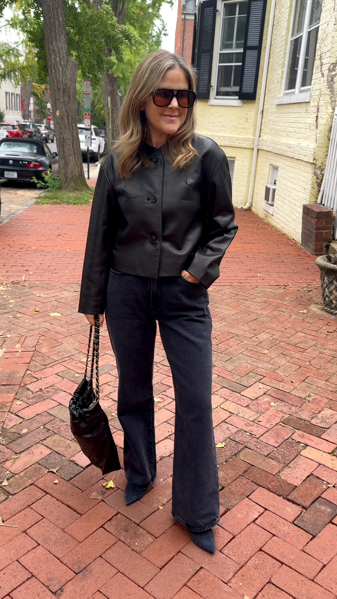I love to dress a little edgier when fall and winter come around! Here’s my favorite black leather jacket, super comfortable black jeans, and a pair of navy boots that are very similar to mine. The pointed toe makes your legs look longer, and the crop fit of the jacket goes perfectly with high waisted jeans. 
I also linked a bag that’s similar to mine. I tried this bag on and loved it - really nice quality! 

Sizing: XS jacket (size down one size)
Jeans are TTS

#LTKStyleTip #LTKSeasonal