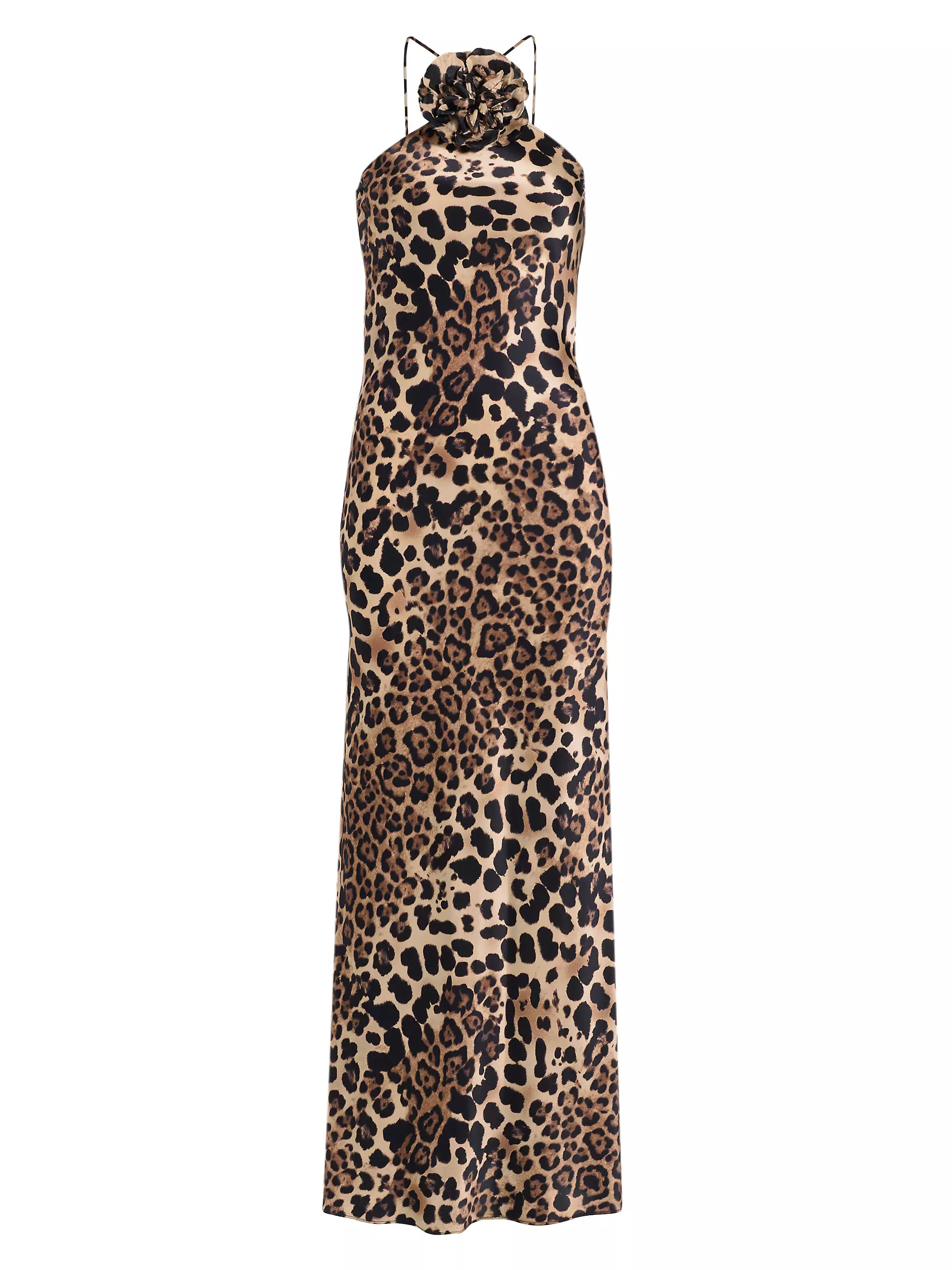 Leopard Silk Bias-Cut Halter Gown | Saks Fifth Avenue