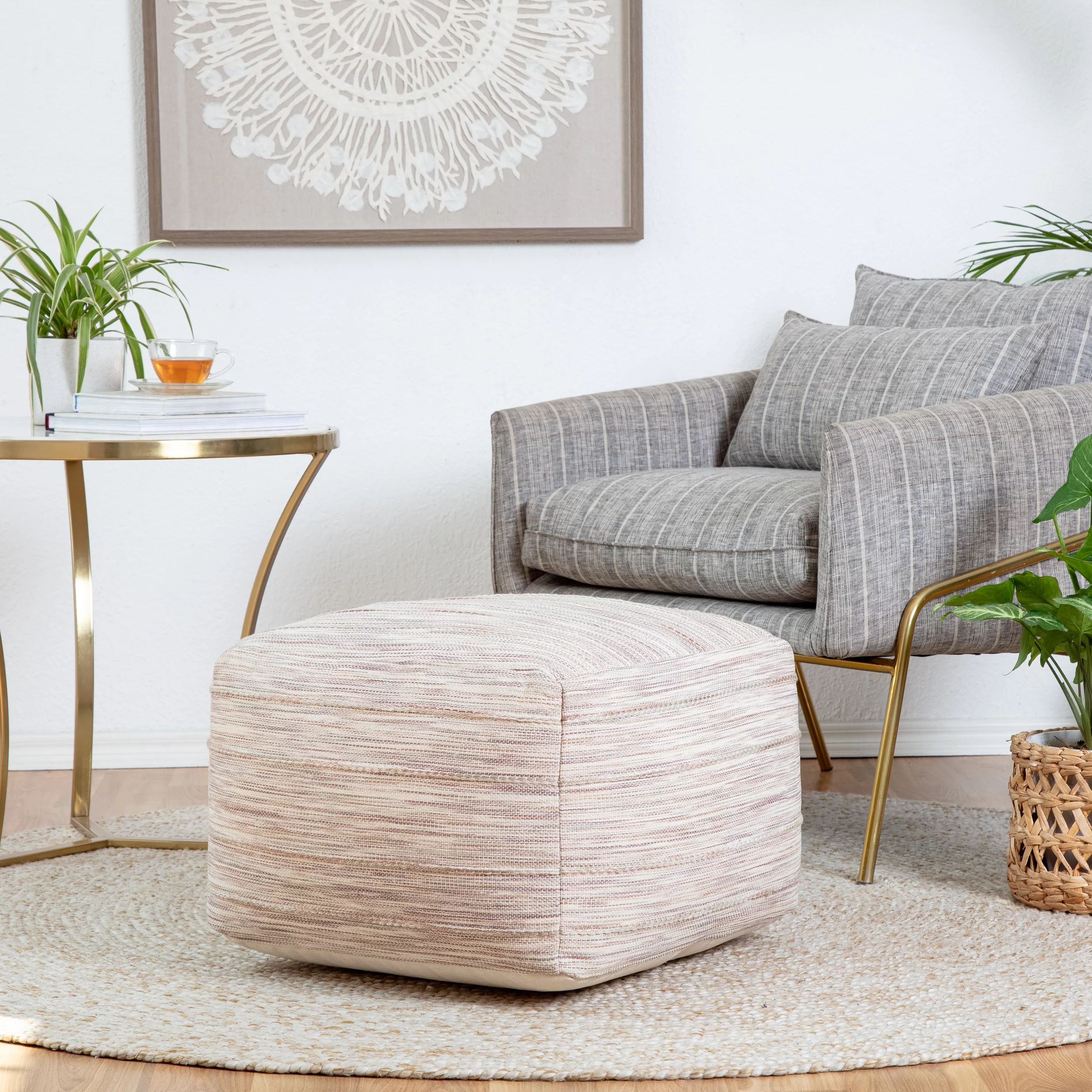 Modern Joya 22" Square Pouf Ottoman Gray and Mauve | Walmart (US)