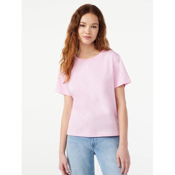 Free Assembly Women's Cropped Boxy T-Shirt with Short Sleeves - Walmart.com | Walmart (US)