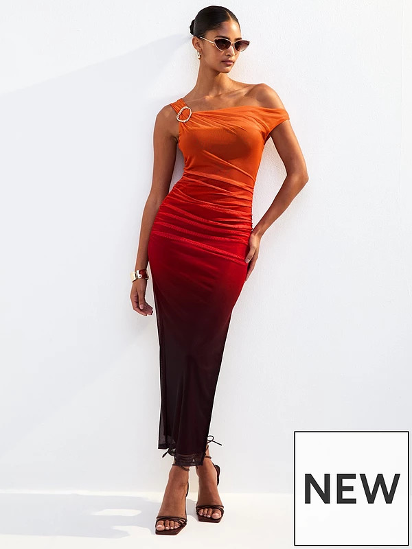 New Look Ombre Mesh Dress - Orange | Very (UK)