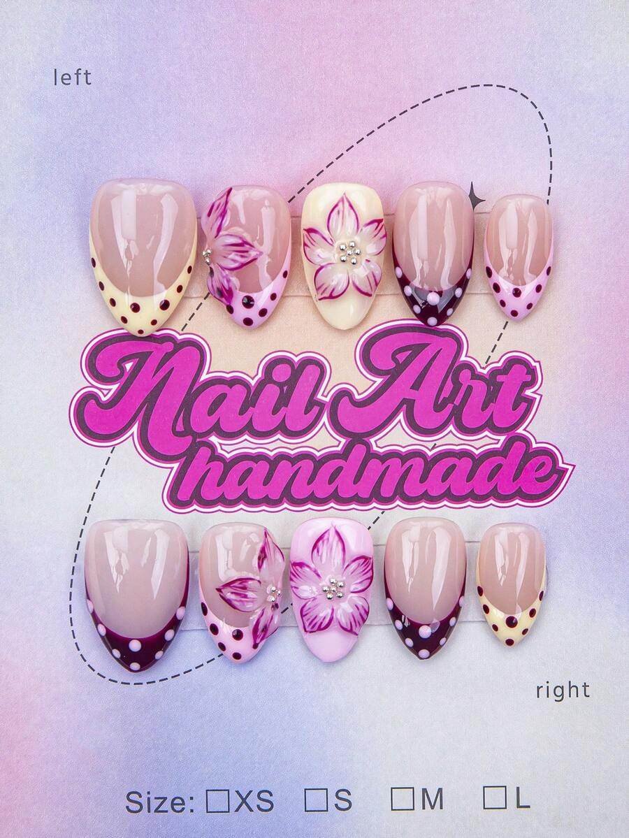 10pcs/Set Handmade Almond-Shaped Y2K Baddie Style Nail Tips, Nude &amp; White Color With French E... | SHEIN
