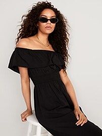 Waist-Defined Ruffled Off-The-Shoulder Smocked Maxi Dress for Women | Old Navy (US)