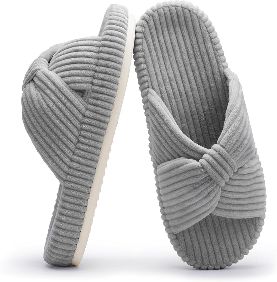 Chantomoo Slippers for Women Memory Foam House Bedroom Corduroy Bow Crossbands Slipper Shoes Comf... | Amazon (US)