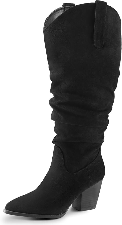 mysoft Women's Wide/Extra Wide Calf Knee High Boots Cowgirl Low Chunky Stacked Heel Wide Width Po... | Amazon (US)