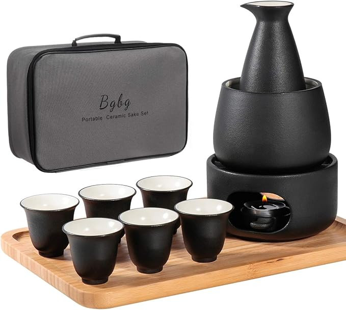 Bgbg Ceramic Sake Set with Warmer Pot Bamboo Tray-Traditional Japanese Pottery Hot Saki Set 11-Pi... | Amazon (US)