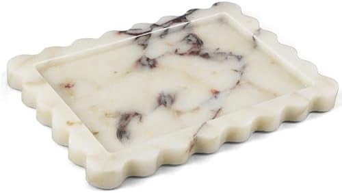 Real Natural Marble Tray, Luxury Scalloped Vanity Decorative Tray, Genuine Calacatta Gold Stone T... | Amazon (US)