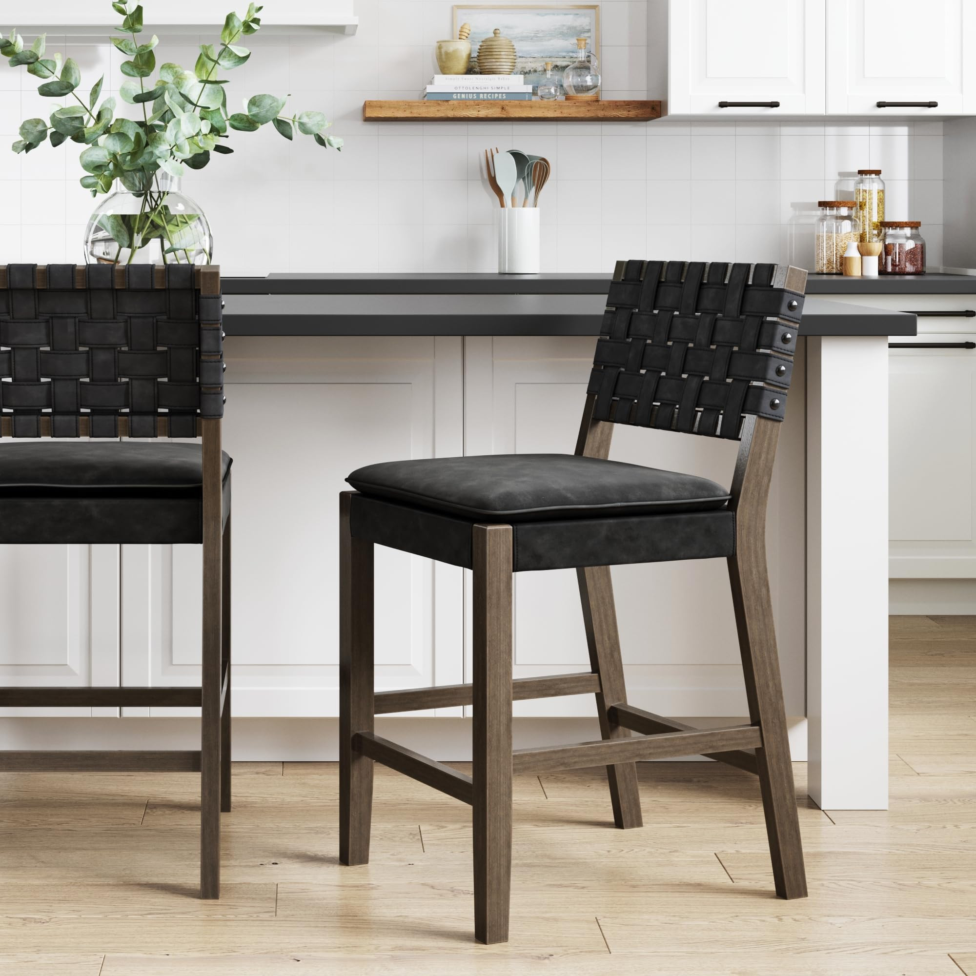 Nathan James Cohen Mid-Century Modern Leather Bar Stool, Counter Height Chair in Solid Wood Frame... | Amazon (US)