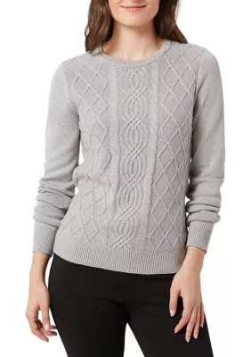 Chaps Women's Crew Neck Cable Knit Sweater, Grey, 2X | Belk