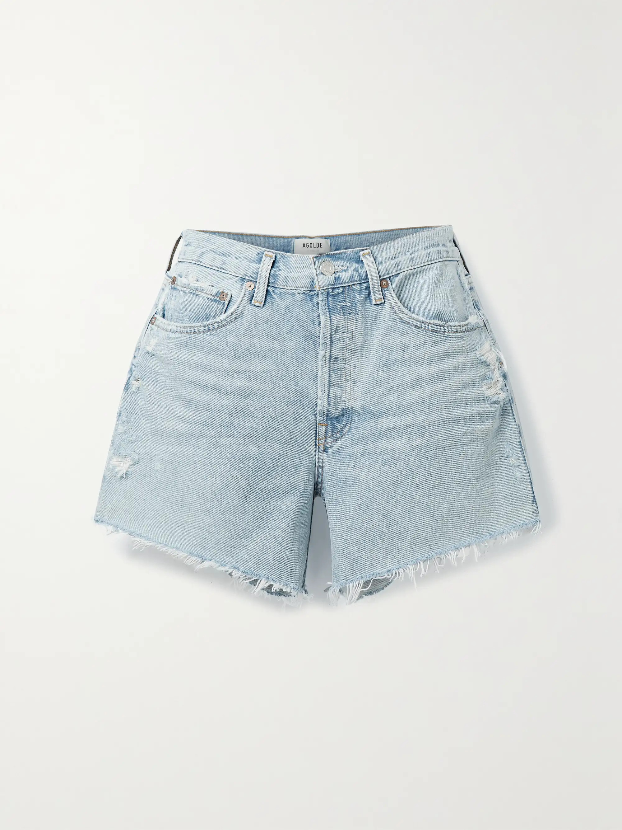 + NET SUSTAIN Long Parker distressed organic denim shorts | NET-A-PORTER (UK & EU)