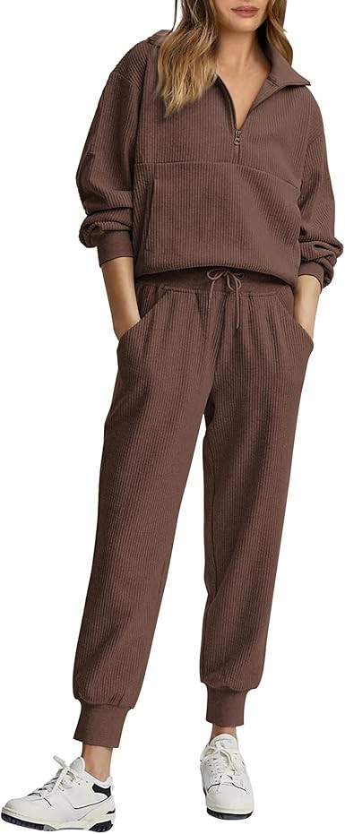 BTFBM Conjunto deportivo de 2 piezas para mujer, sudadera de manga larga con media cremallera, su... | Amazon (US)