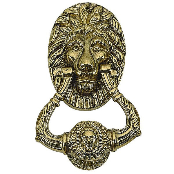 4 3/4"W x 7 1/2"H x 1 3/4"P Lion Door Knocker, Polished Brass | Architectural Depot