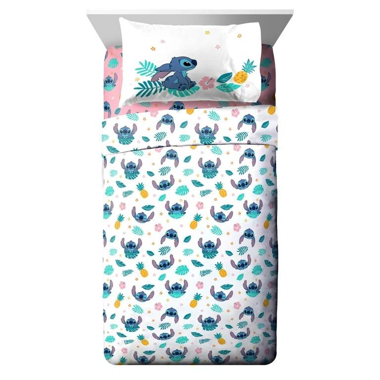 Lilo and Stitch Hawaiian Denim Kids 3-Piece Twin Sheet Set, Microfiber, Pink, Disney | Walmart (US)