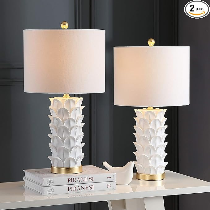 SAFAVIEH Lighting Collection Nico White/ Gold Leaf 25-inch Bedroom Living Room Home Office Desk N... | Amazon (US)