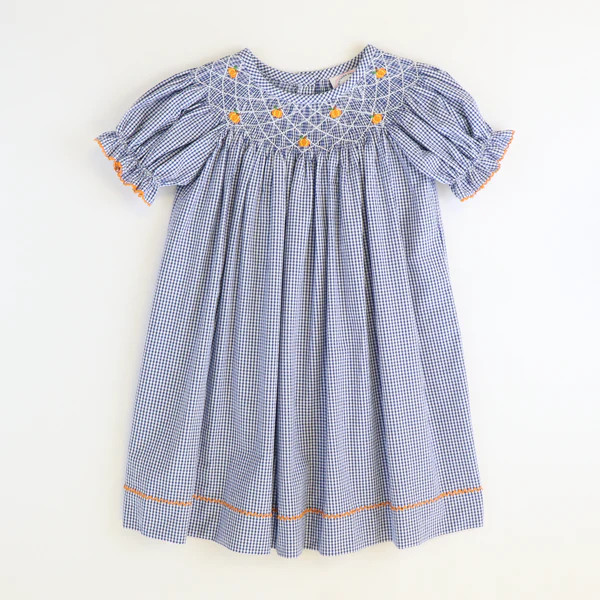Smocked Tiny Pumpkins Bishop - Royal Blue Mini Check Seersucker | Southern Smocked Co.
