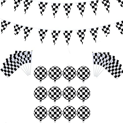 Checkered Flag Party Supplies, Including 6.5 Feet Long Checkered Race Banner,12pcs 18 inch Checkered | Amazon (US)