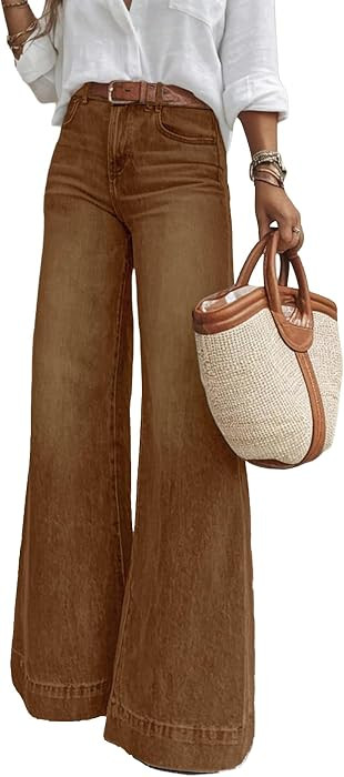 SHEWIN Flare Jeans for Women Wide Leg High Waisted Strechy Loose Casual Denim Pants with Pockets | Amazon (US)