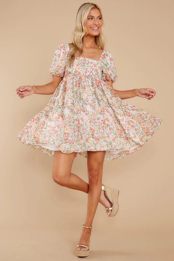 Song And Dance Ivory Multi Floral Print Dress | Red Dress 