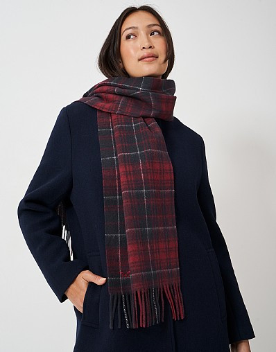 Women's Wool Check Scarf in White Pink and Green from Crew Clothing | Crew Clothing (UK)