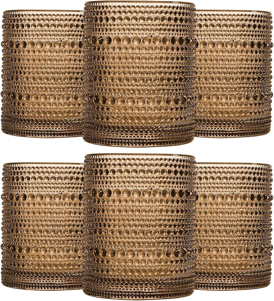 JOVGANK Brown Vintage Hobnail Drinking Glasses Set of 6, Embossed Water Tumbler 12oz, Kitchen & B... | Amazon (US)
