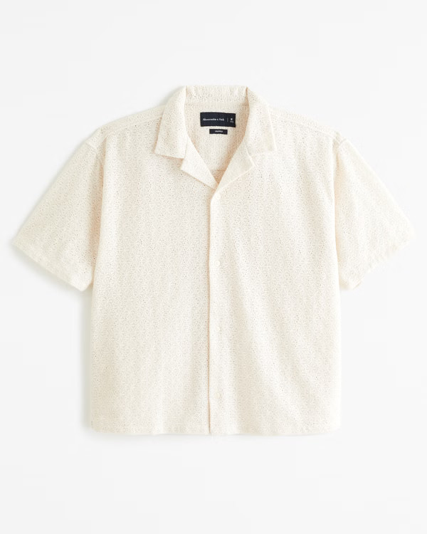 Men's Camp Collar Cropped Lace Shirt | Men's Tops | Abercrombie.com | Abercrombie & Fitch (US)