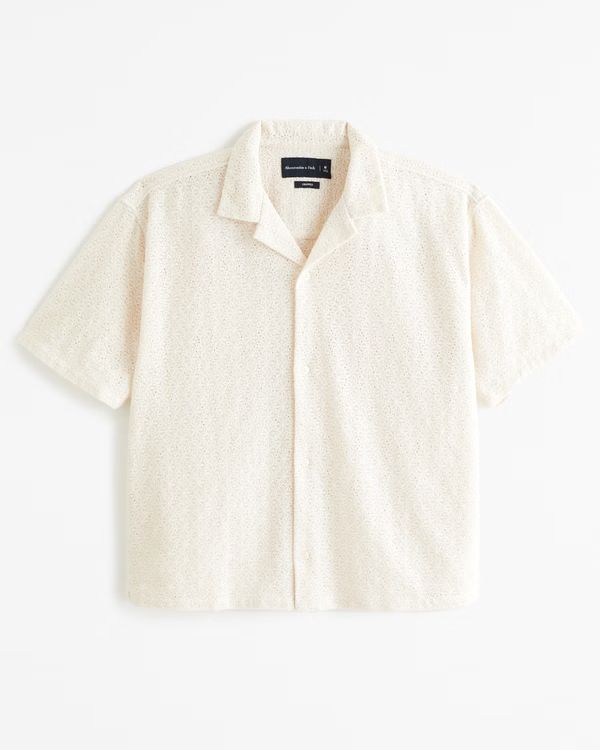 Camp Collar Cropped Lace Shirt | Abercrombie & Fitch (US)