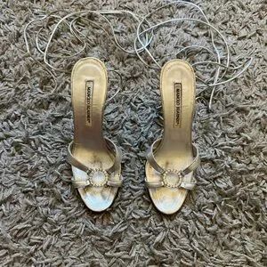 Manolo Blahnik silver strappy sandal heels | Poshmark