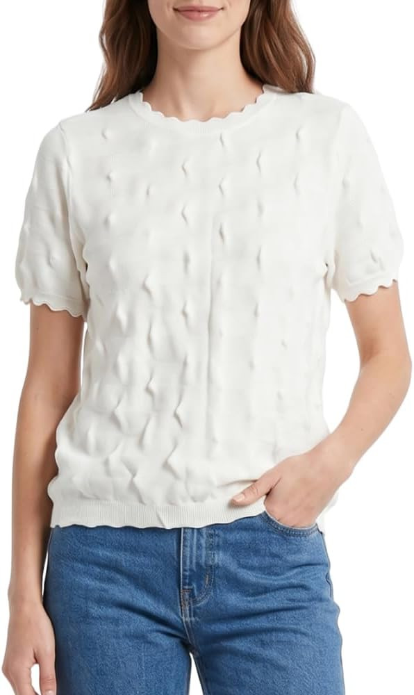 Women's Short Sleeve Sweater – Crewneck Pullover, Relaxed Fit Lightweight Cropped Knit Top, Casual Cozy Sweater | Amazon (US)