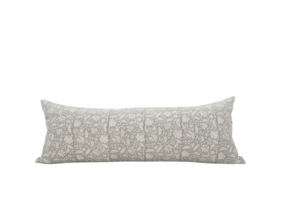 ANJU 14x36 Gray Floral Long Lumbar Pillow Cover Oversized Floral Lumbar Gray Floral Bed Pillow Mo... | Etsy (US)