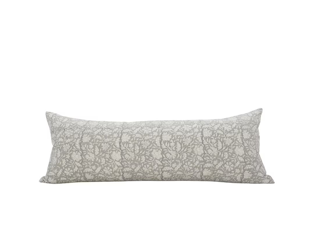 ANJU 14x36 Gray Floral Long Lumbar Pillow Cover Oversized Floral Lumbar Gray Floral Bed Pillow Mo... | Etsy (US)