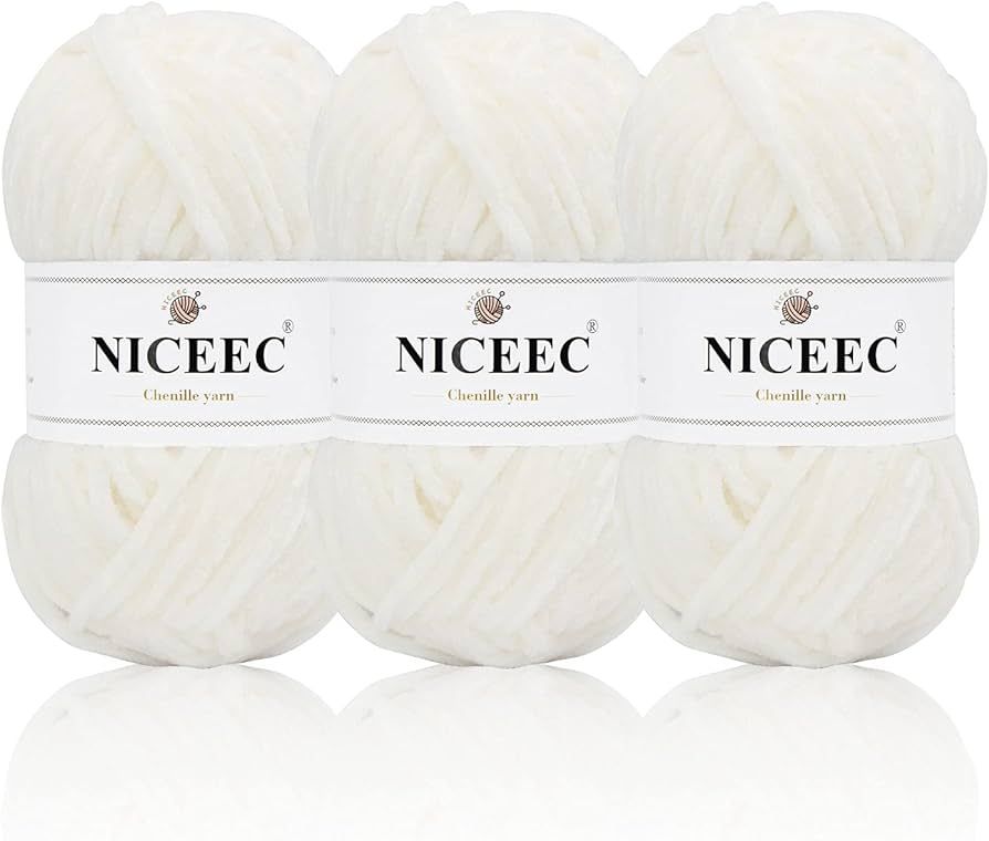 NICEEC 3 Skeins Soft Chenille Yarn Blanket Yarn for Knitting Fancy Yarn for Crochet Weaving DIY C... | Amazon (US)