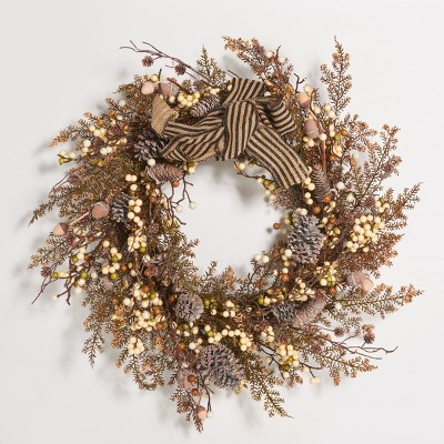 Faux 31" Berry & Pine Cone Wreath W/ Bow - Multicolored - Safavieh | Target