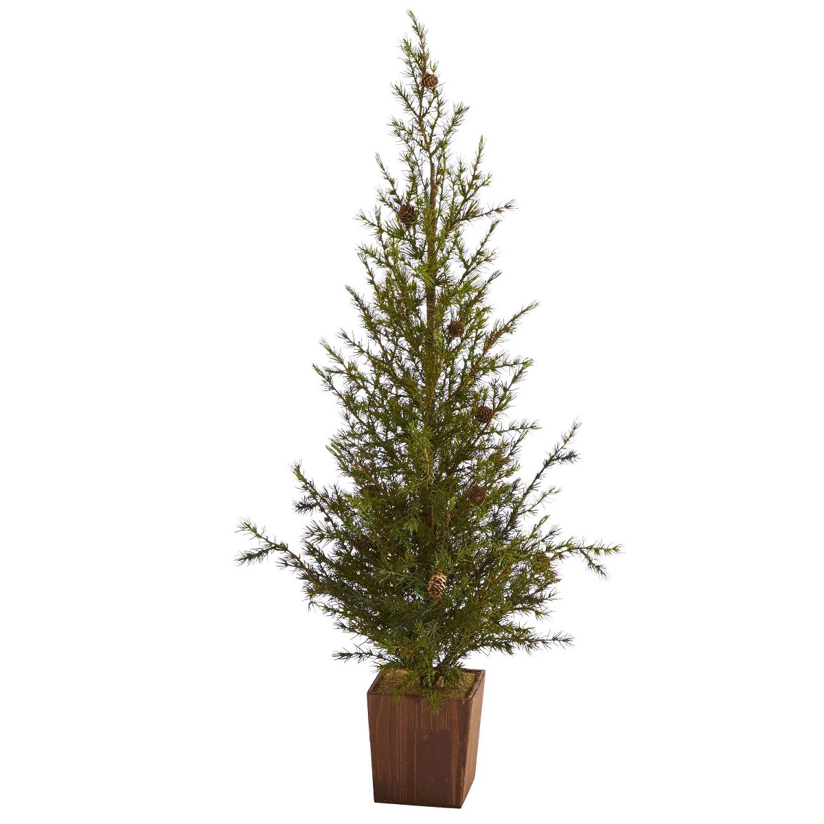 4ft Nearly Natural Unlit Alpine with Pinecones Artificial Christmas Tree in Wood Planter | Target