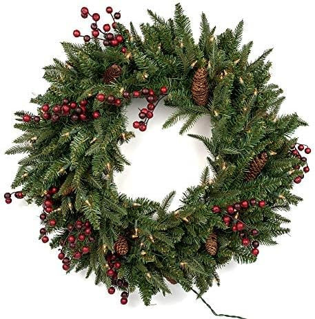 Vita Domi 30" Wellington Fir Pine Spruce Decorative Wreath 2 Tone Green with 70 Clear Lights and ... | Amazon (US)