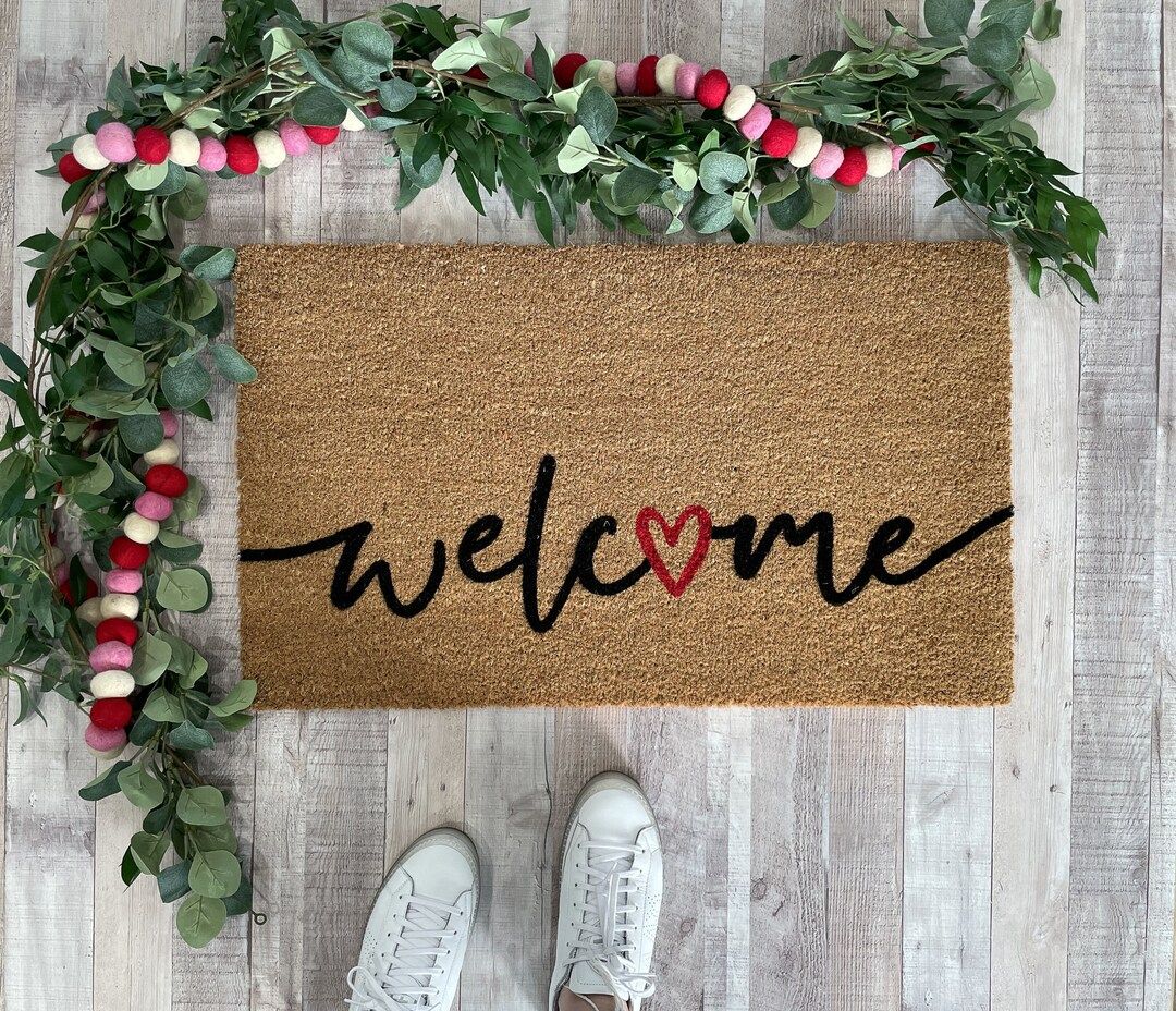 Valentine's Welcome Mat, Valentine's Doormat, Spring Door Mat, Heart Decor, Front Porch Decor, Cu... | Etsy (US)