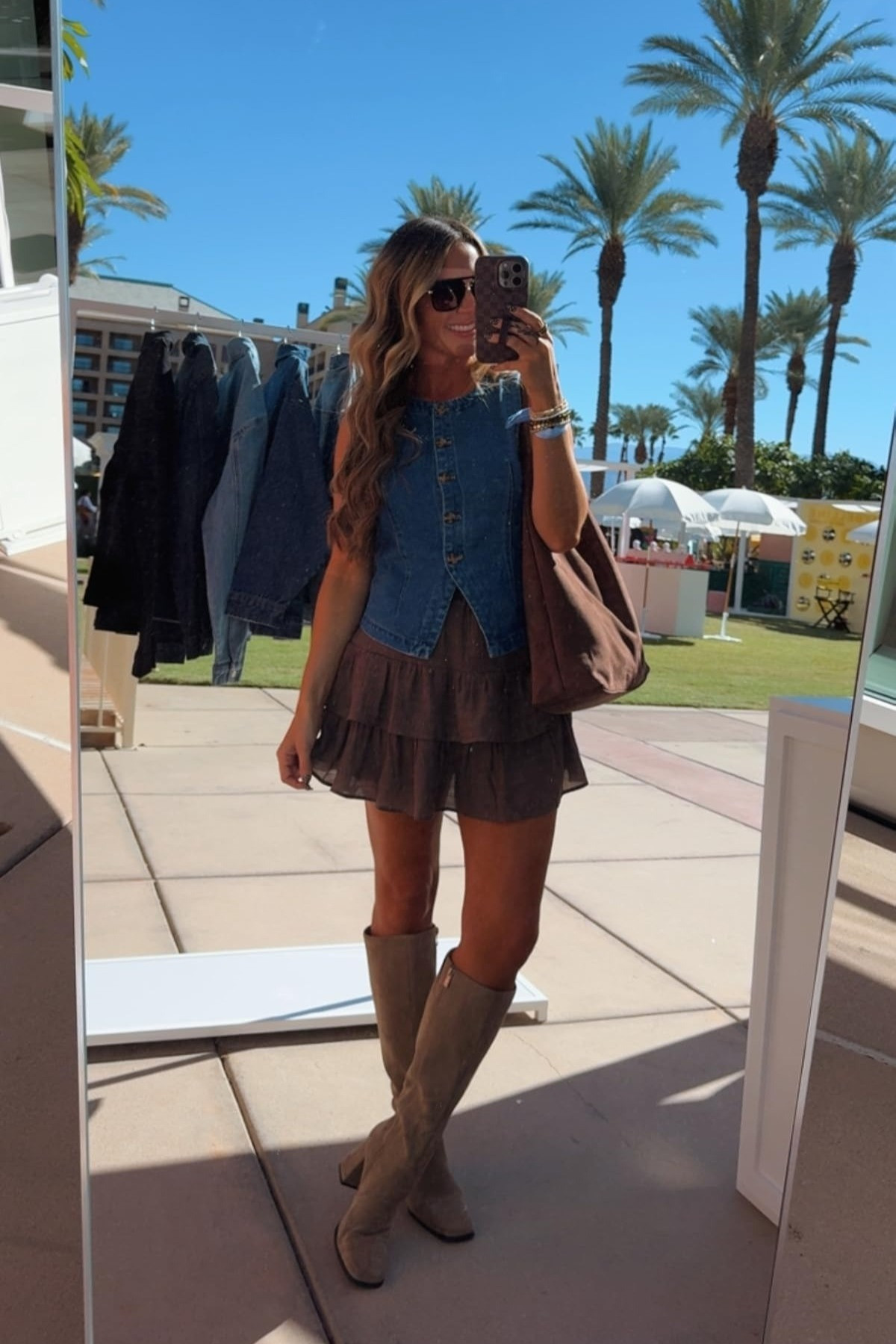 One of my favorite outfits is a perfect Fall outfit for warm weather! I am 5’6 138lbs wearing size small brown skirt, small denim vest, tall suede boots fit true to size. Also linking a similar denim vest that I love 

 #LTKSeasonal #LTKFindsUnder100 #LTKStyleTip