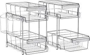 KEGDAN 2 Tier Bathroom Organizer with Dividers, Clear Under Sink Organizers and Storage with 2 Cu... | Amazon (US)