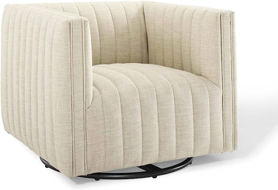 Modway Conjure Channel Tufted Upholstered Accent Beige, Swivel Armchair | Amazon (US)