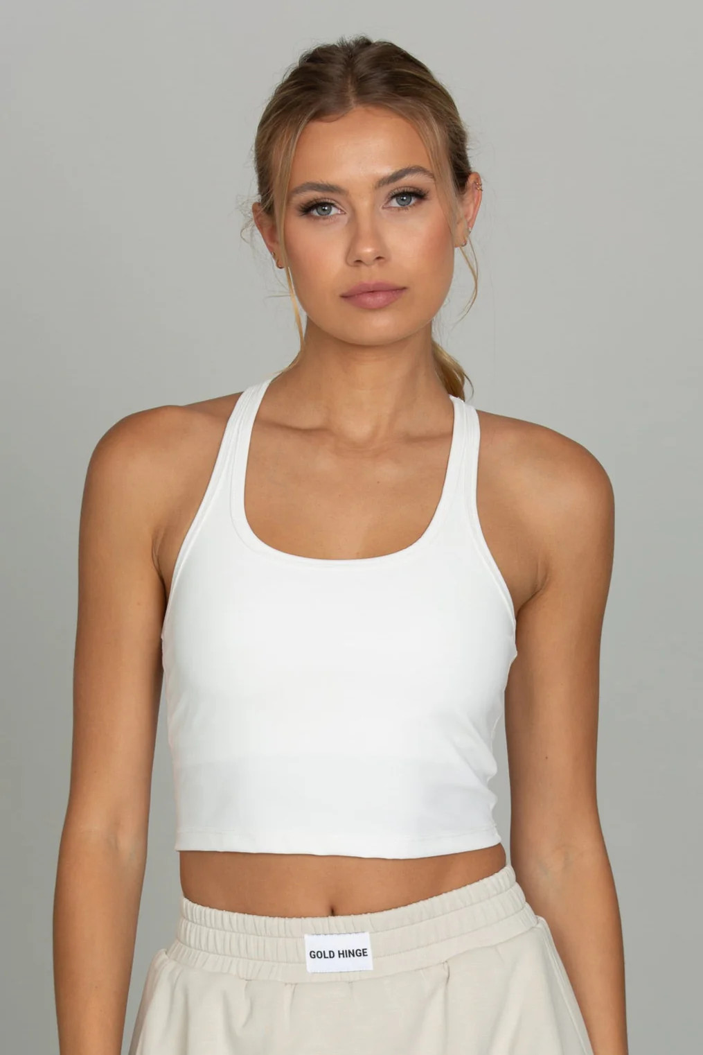 White Racerback Crop Tank | Gold Hinge