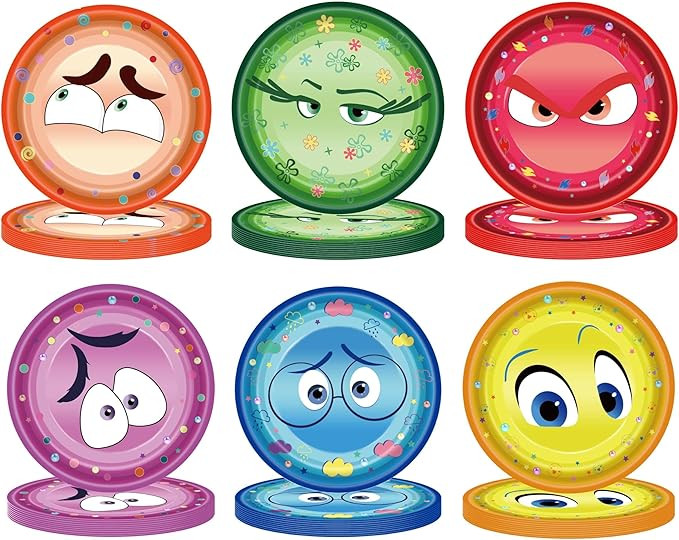 JoyPopper 60 Inside Out Birthday Party Decorations - Disposable 9" Paper Plates for Kids Movie Th... | Amazon (US)