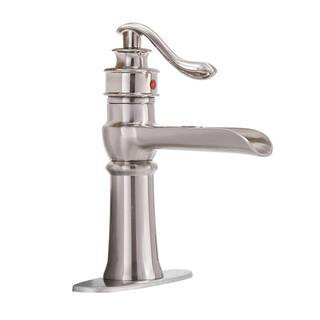 Single Handle Single Hole Bathroom Faucet with Deck plate Included and Spot Resistant in Brushed Nickel | The Home Depot